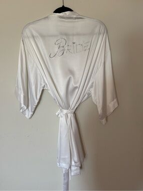 Bride victoria secret Satin Bridal Robe with Rhinestone Script - White